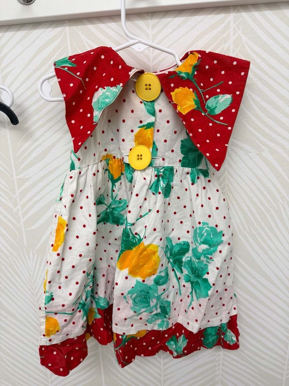 Vintage La Petite Fleur Girls Polka Dot and Floral Rose Print Dress